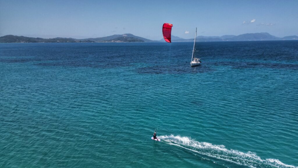 Kitesurfing from a sailboat