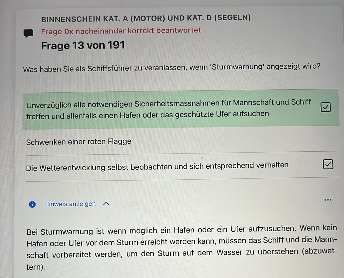 Screen shot from Swiss A and D Schein question catalog. 
