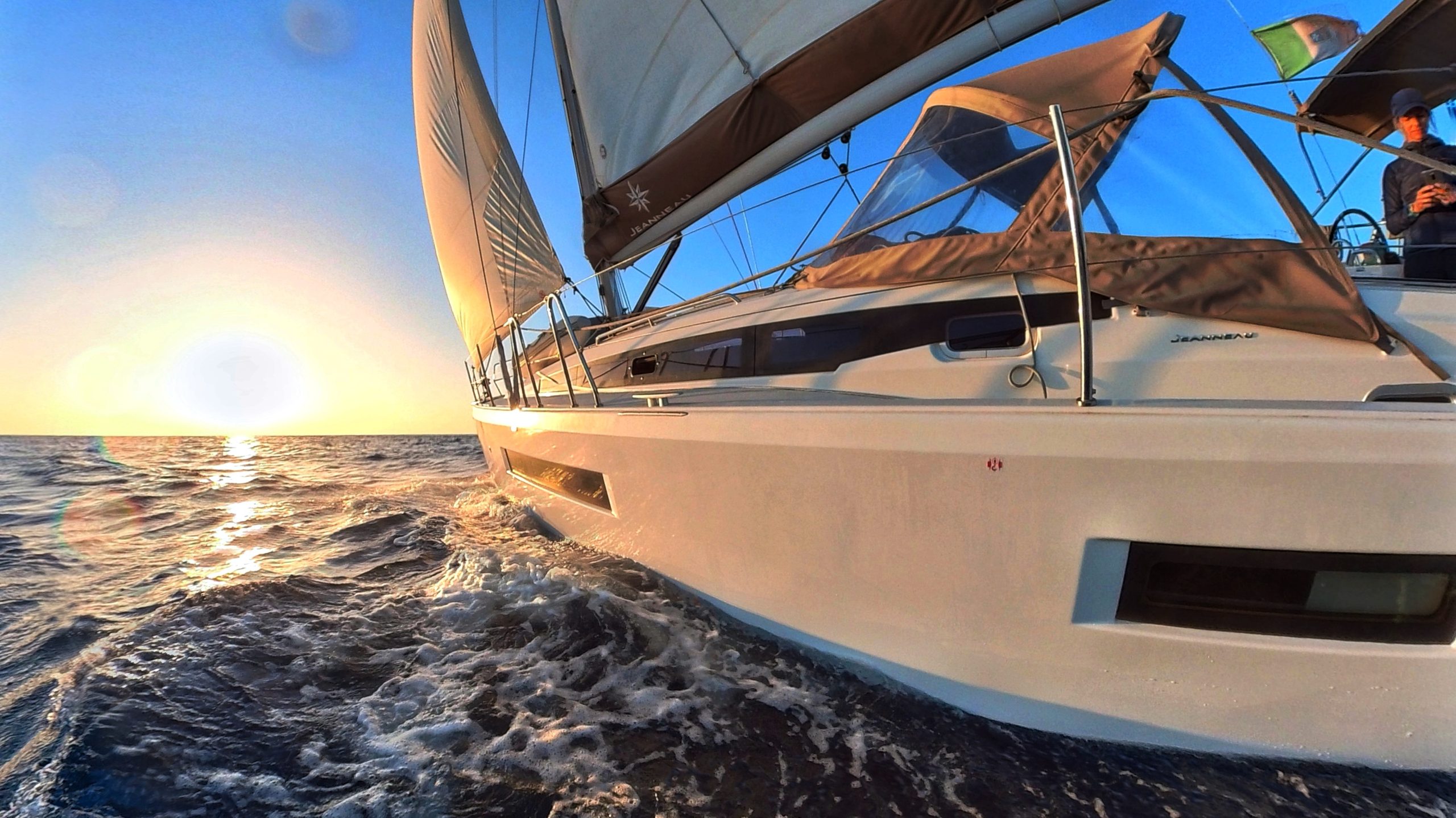 Boats like this Sun Odyssey 410 track extremely well under sail due to the double rudder setup. 