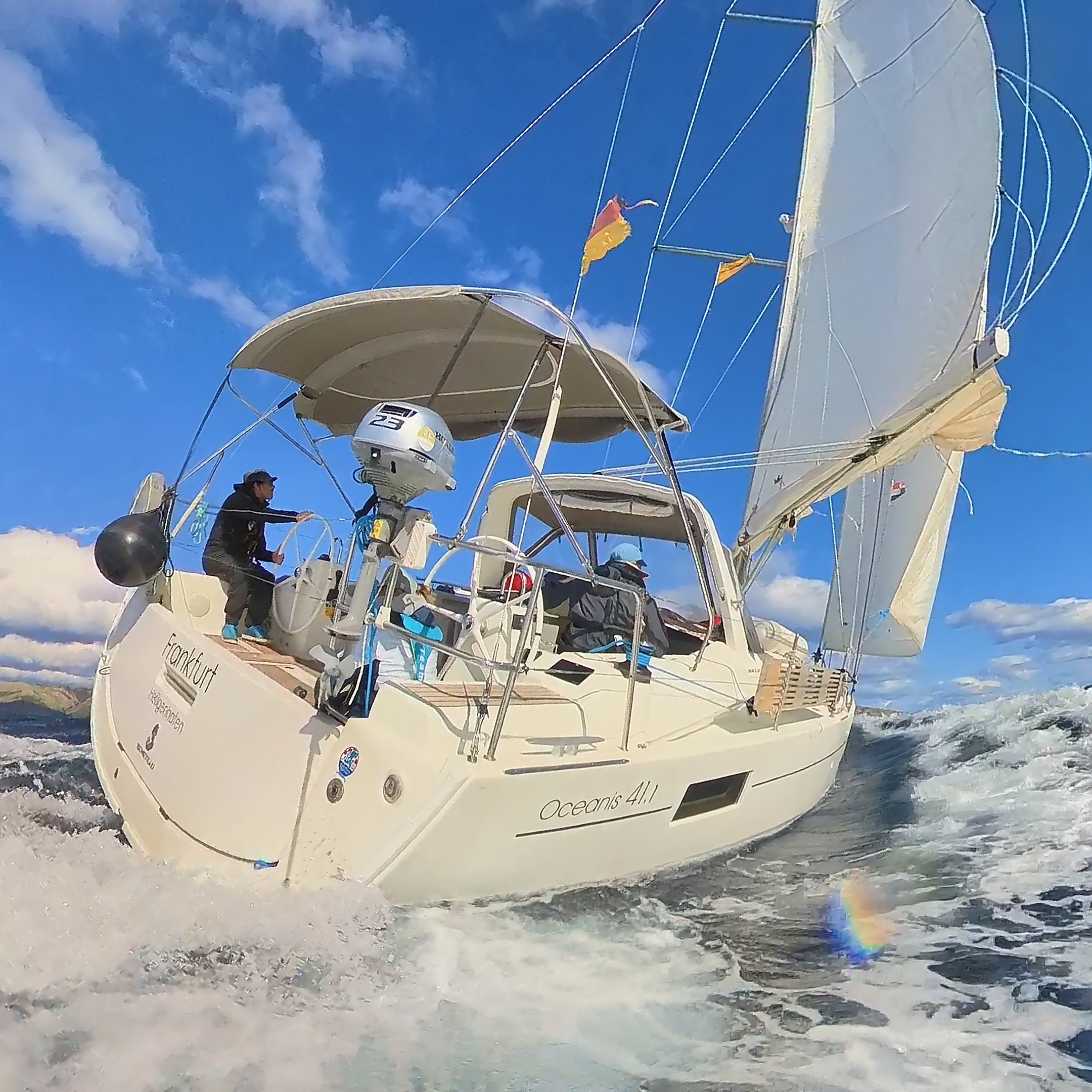 A single rudder boat being pushed hard off the wind. As the boat gets pushed even a little heel puts pressure on the rudder. 